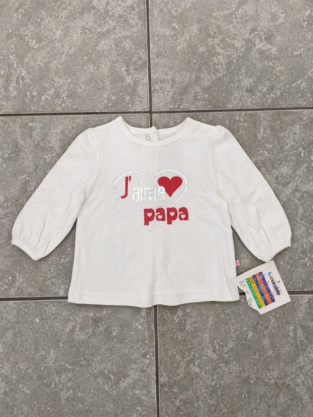 NWT Cherokee Baby “J’aime Papa” Long Sleeve Shirt Top White size 3–6 Months